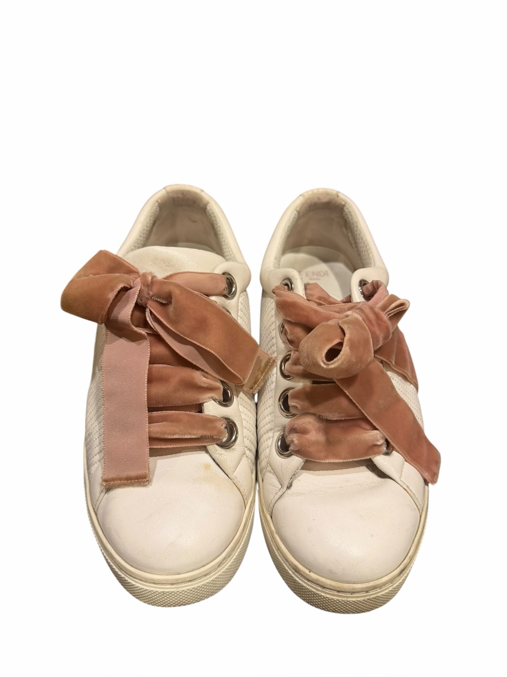 Fendi White Leather Logo Sneakers Pink Velvet Laces Eu 37 Italy Balletcore
